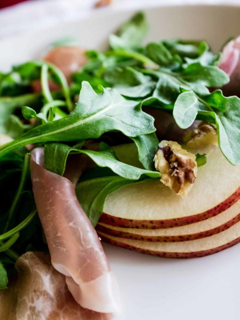 pear and prosciutto in a salad