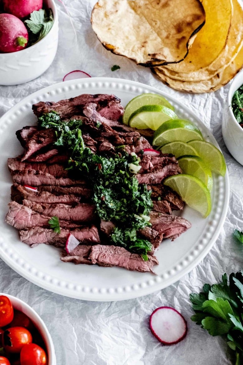 grilled meat with chimichurri