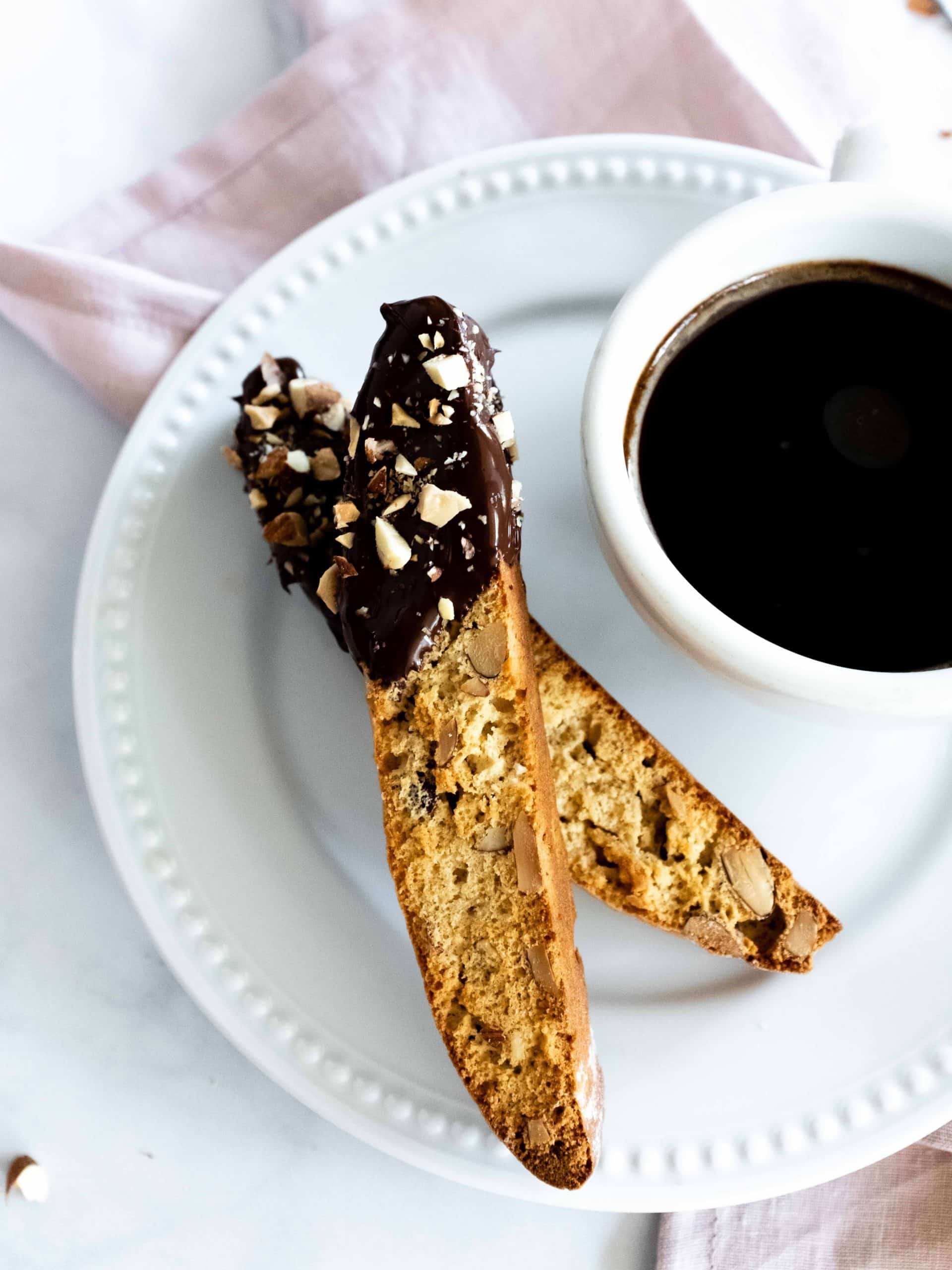 two almond biscotti on a plate