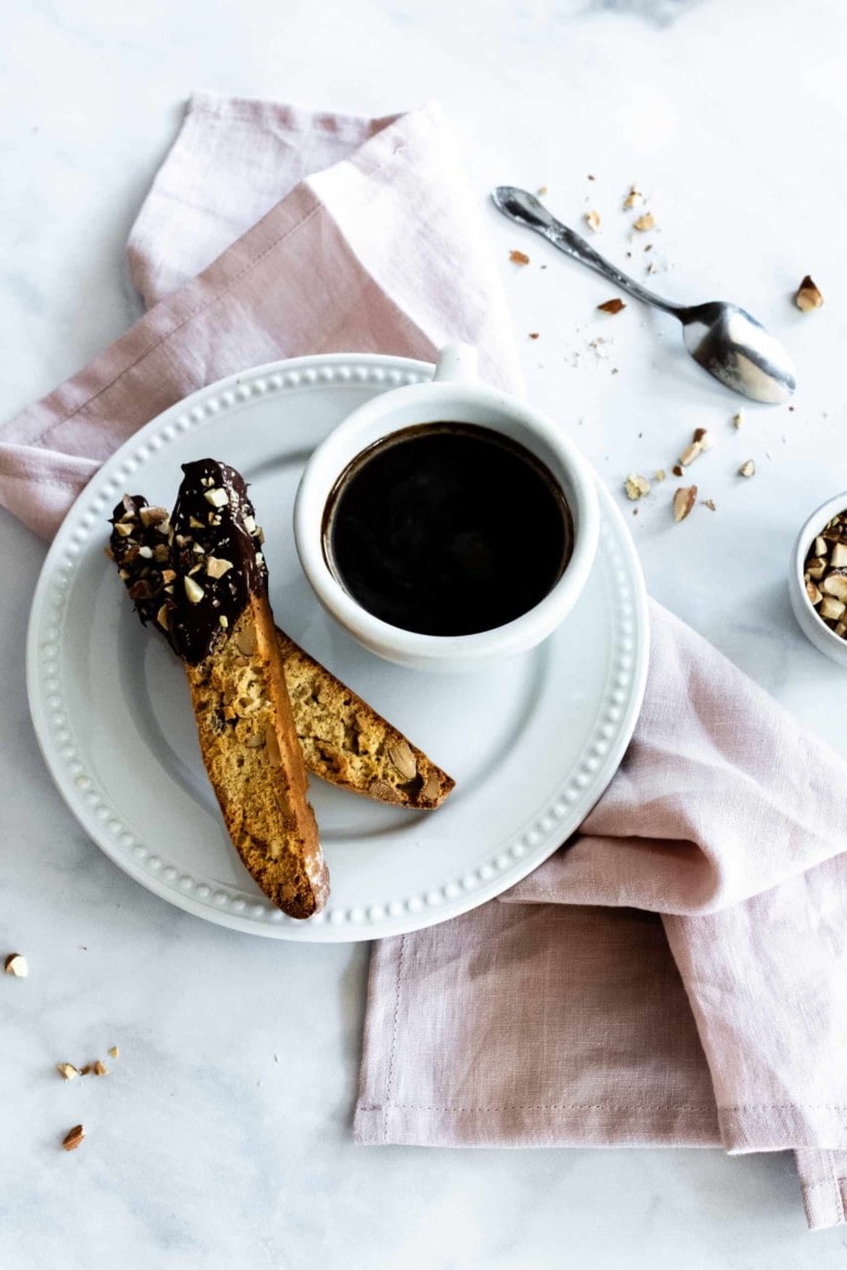 biscotti on a plate with coffee