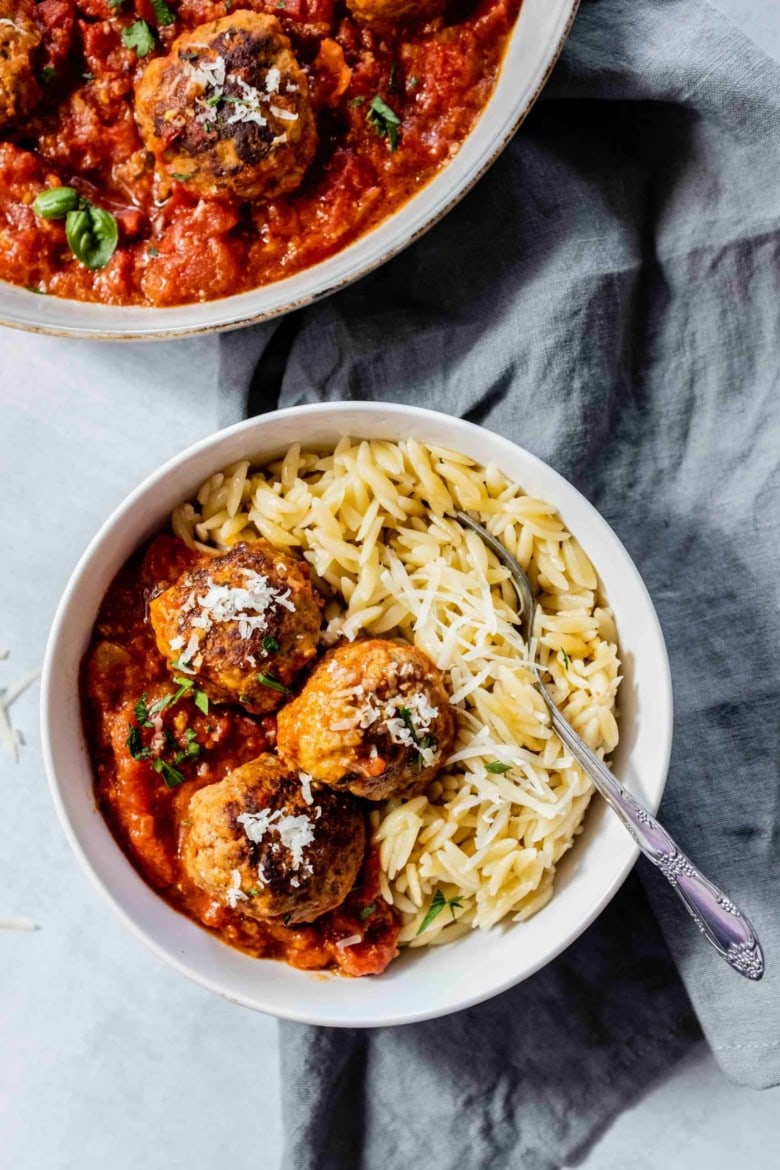 meatballs with brown butter orzo