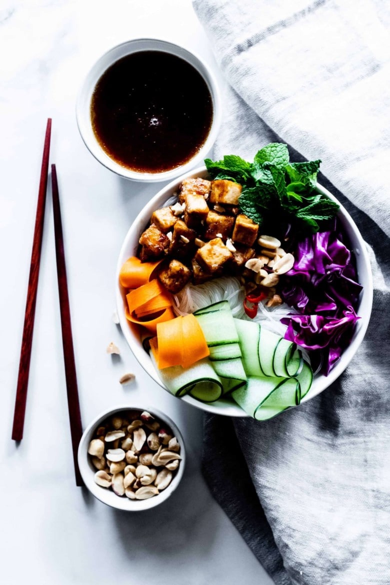 rice noodle bowl with tofu