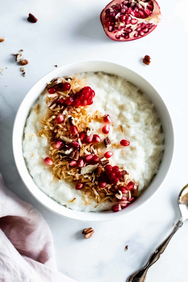 bowl of rice porridge with toppings