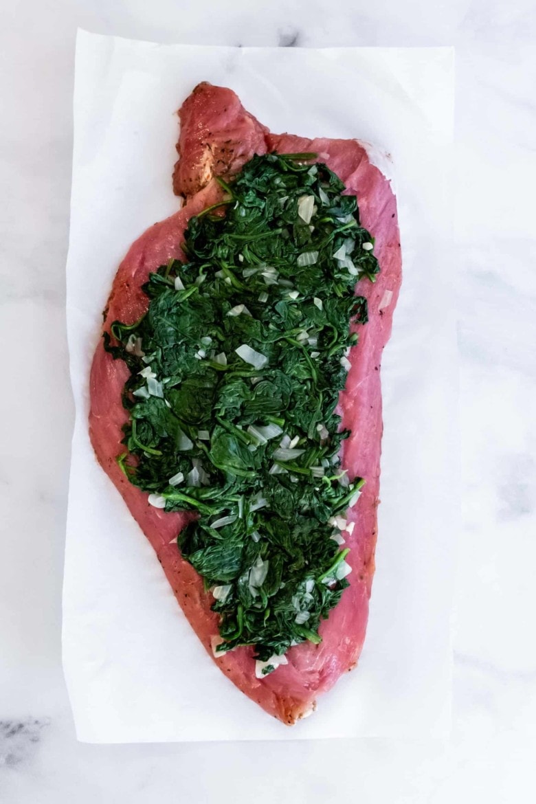 butterflied pork tenderloin with spinach