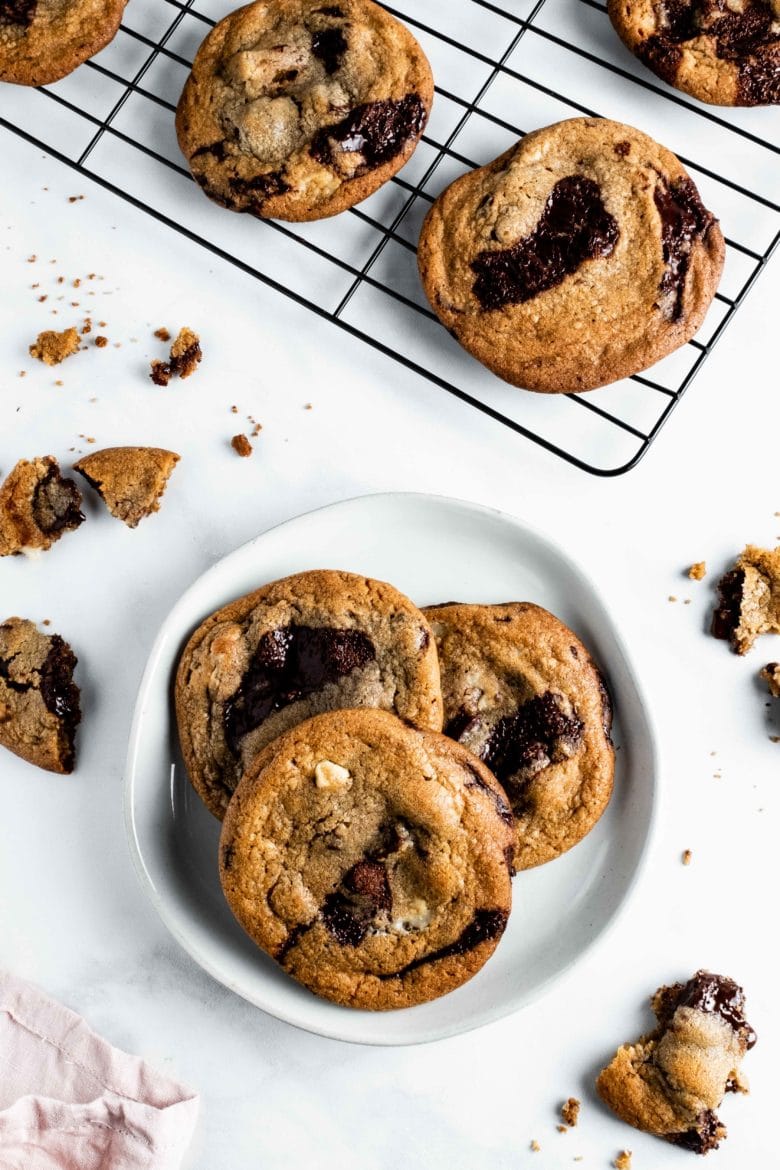 plate of marzipan chocolate chip cookies