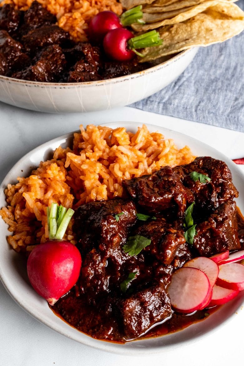 close up of chili with rice