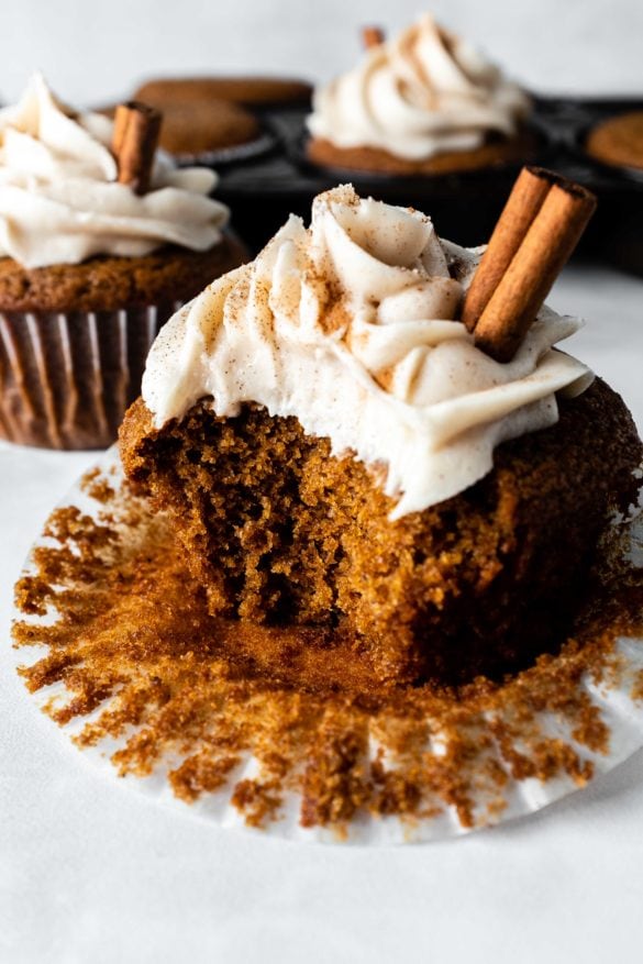Gingerbread Cupcakes + Cinnamon Cream Cheese Frosting - Whisked Away ...