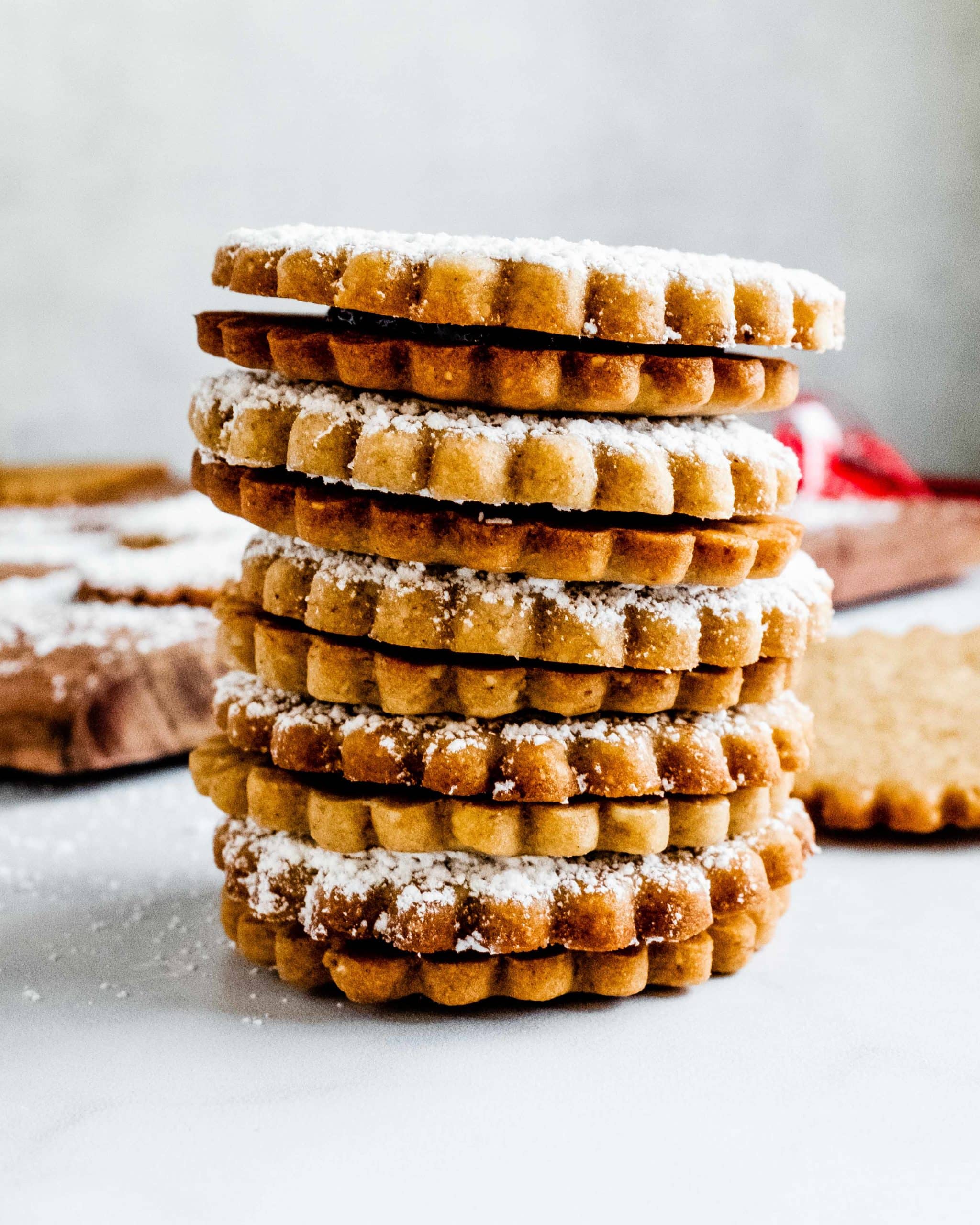 stack of linzer cookies