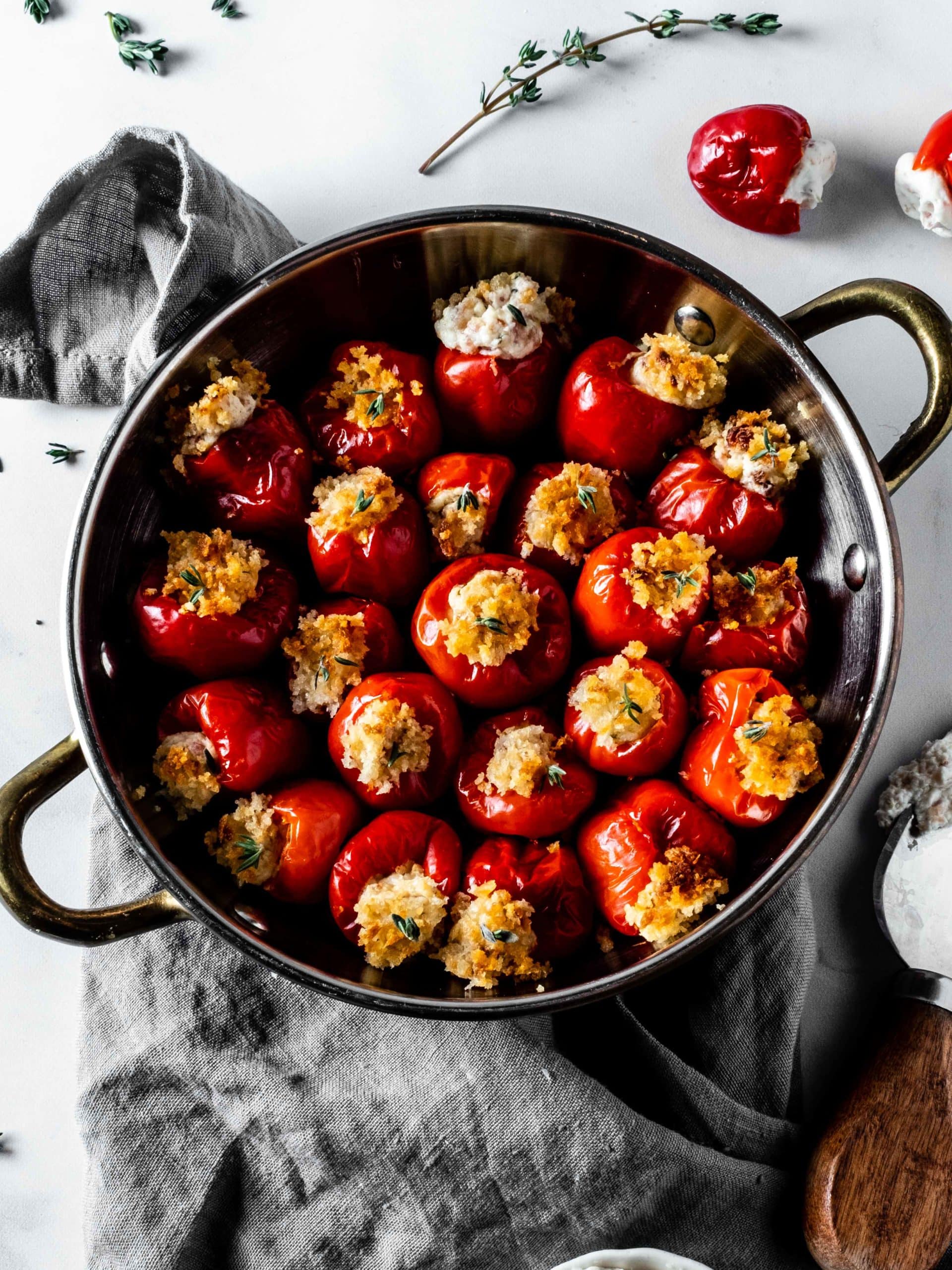 baked peppadews with breadcrumb topping