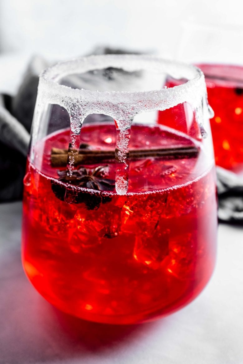 cranberry vodka cocktail with sugared rim