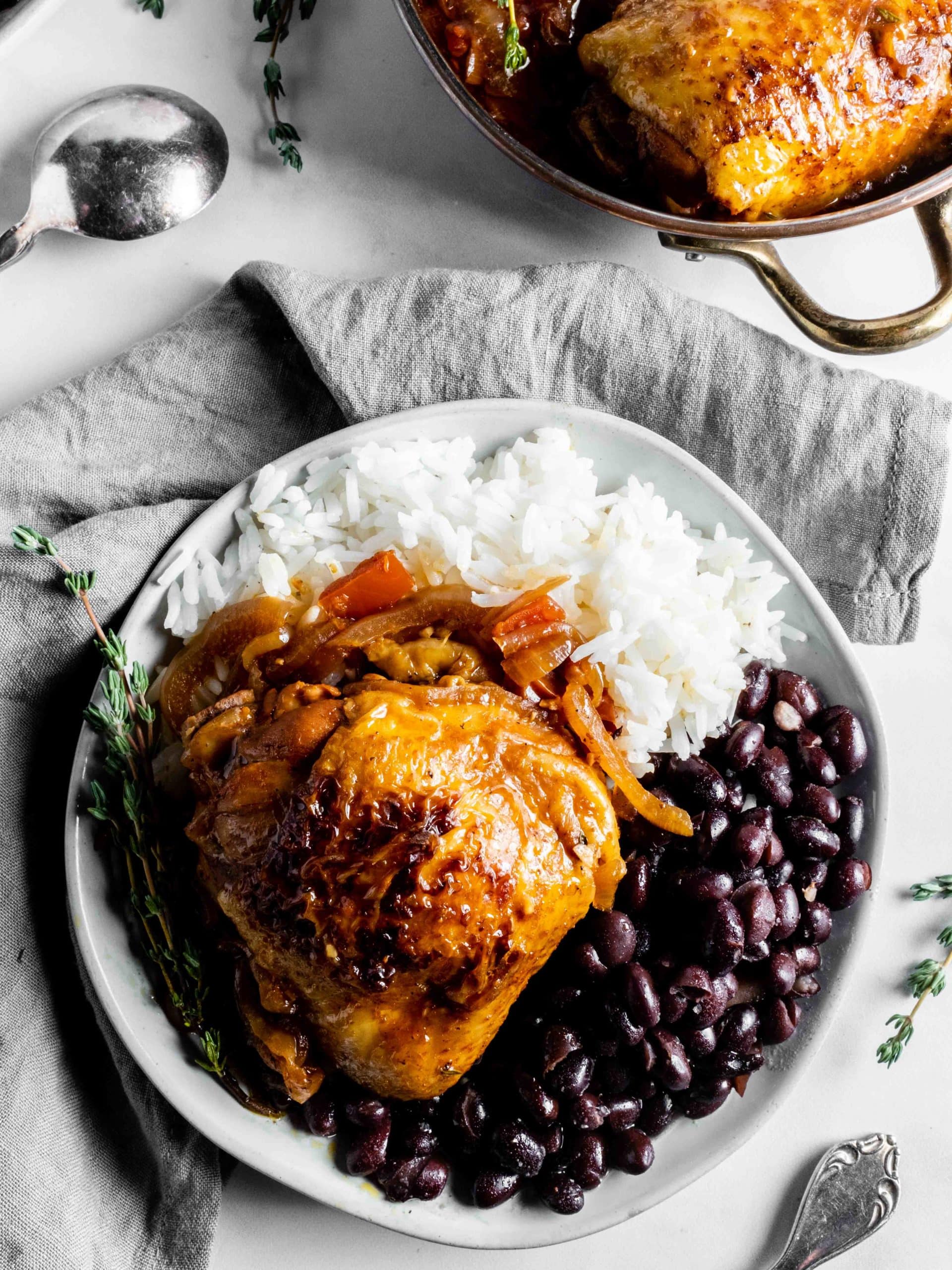 stew chicken with rice and beans
