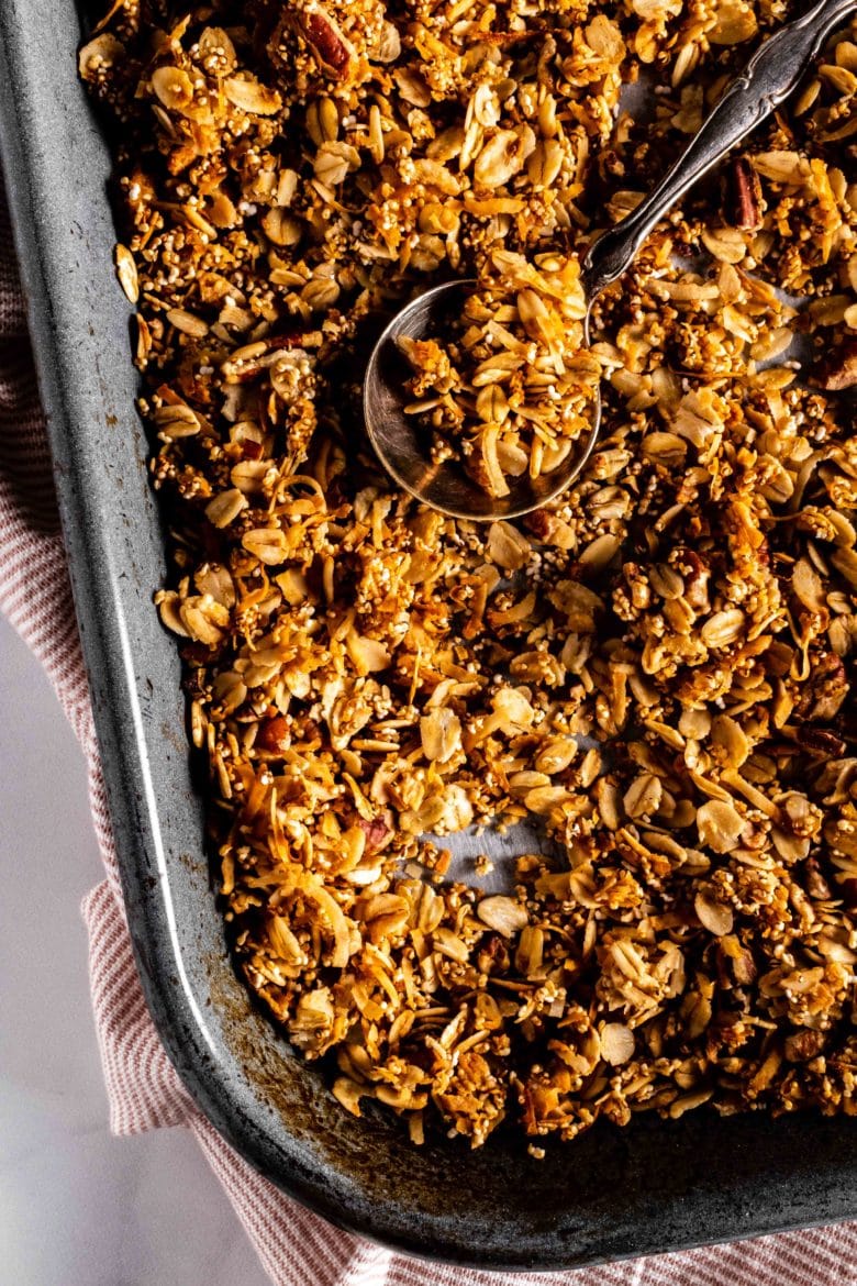 sheet pan of baked granola