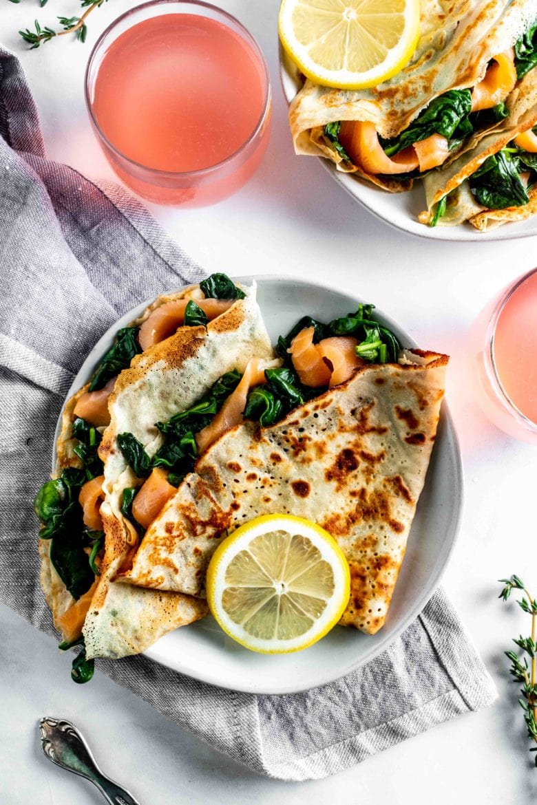 plate of smoked salmon and spinach crepes