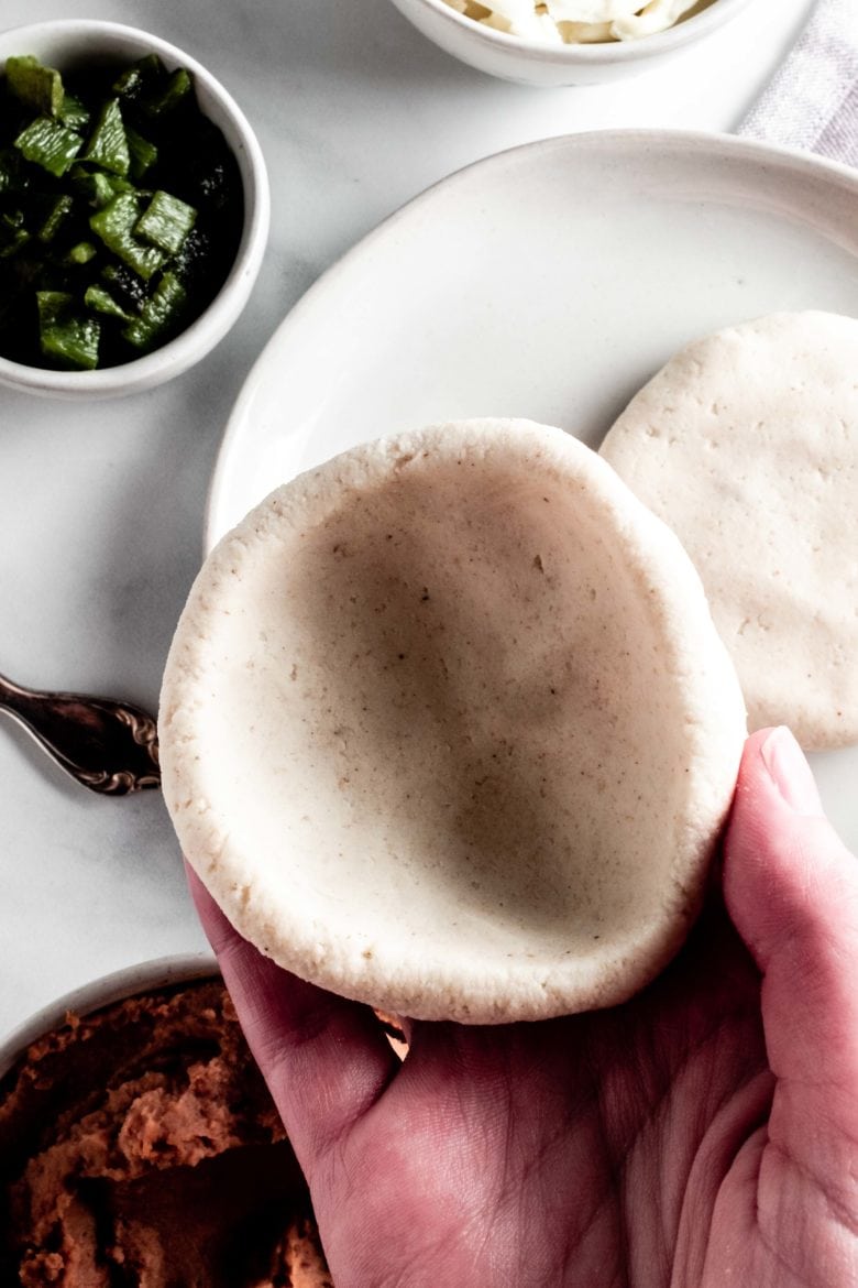 forming the pupusa dough into a disc