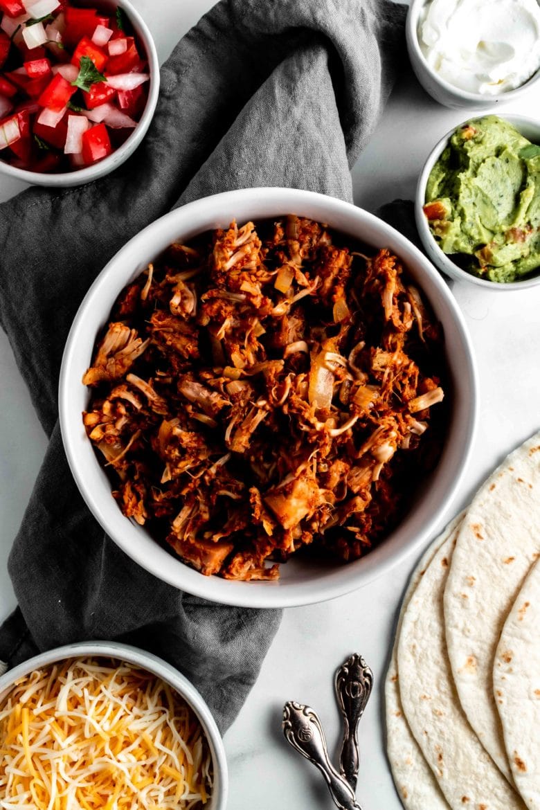 bowl of spicy shredded jackfruit