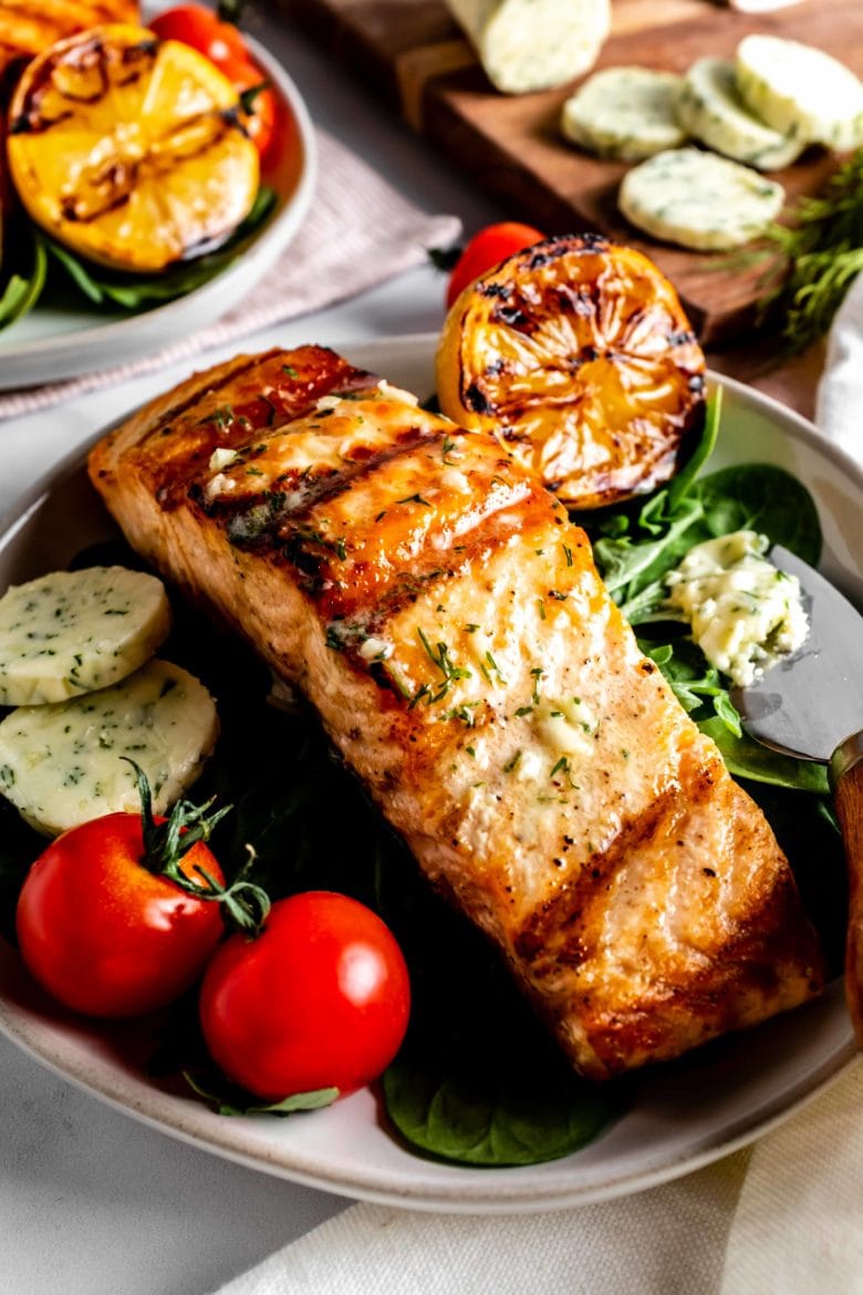 close up of grilled salmon