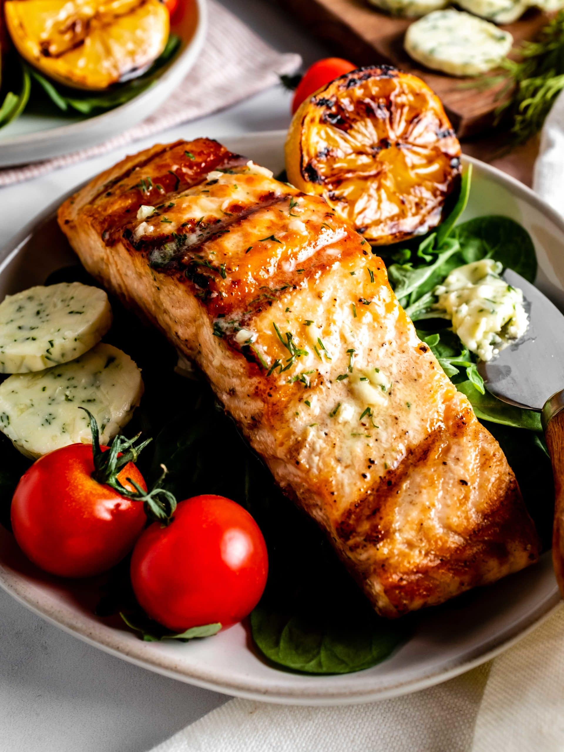 close up of grilled salmon