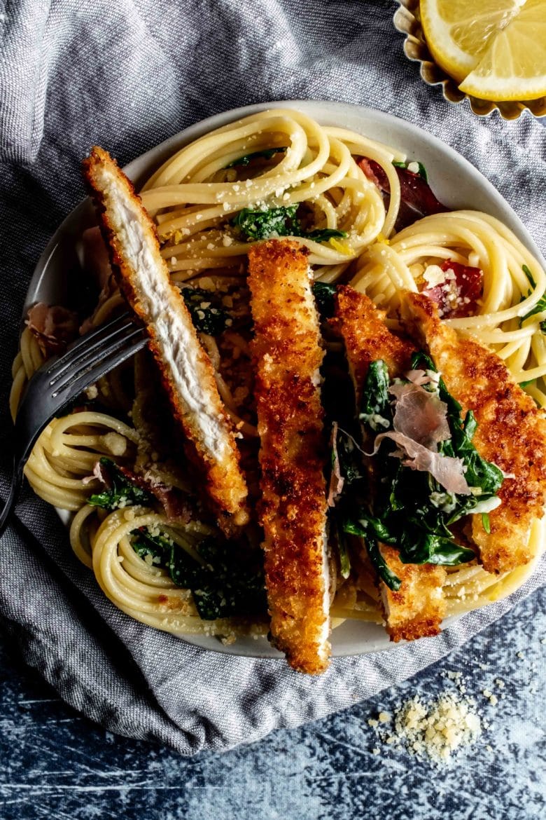 parmesan crusted chicken cut into slices