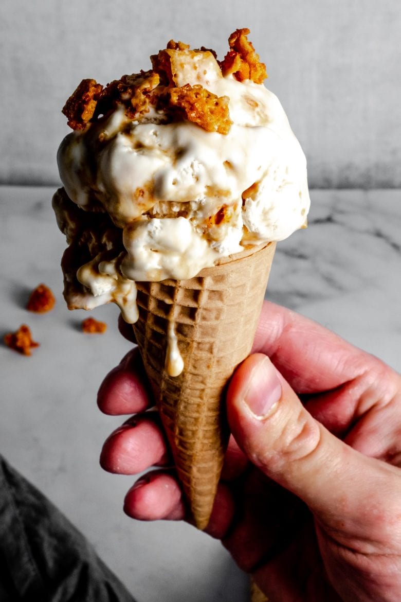 ice cream cone with honeycomb ice cream
