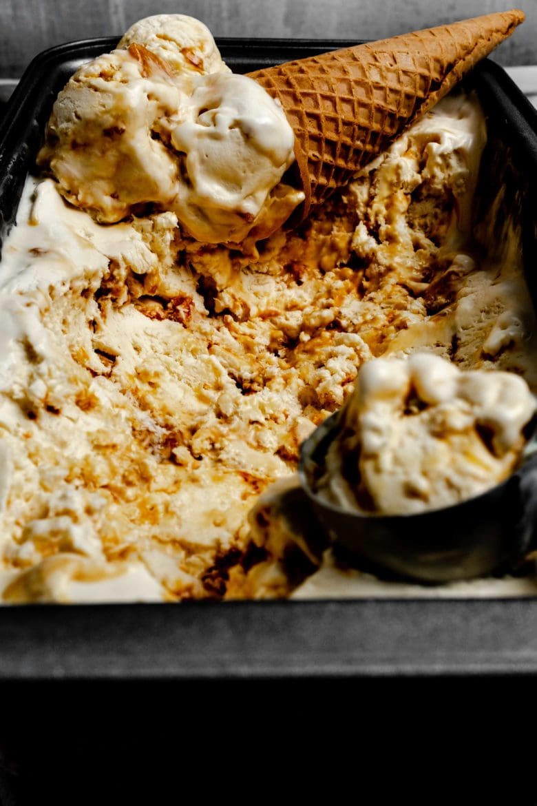 close up of honeycomb ice cream with cone