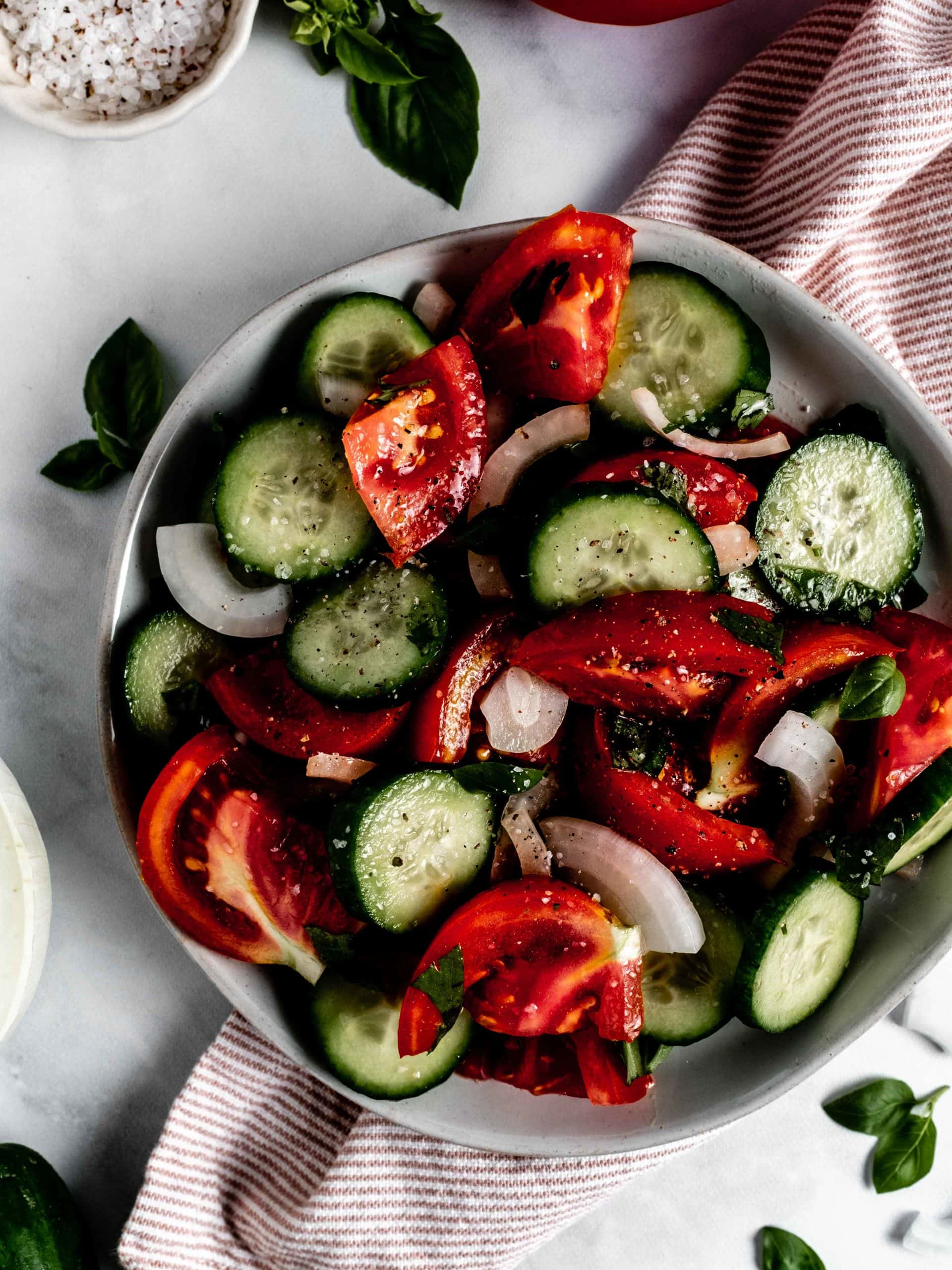 plate with cucumber tomato salad