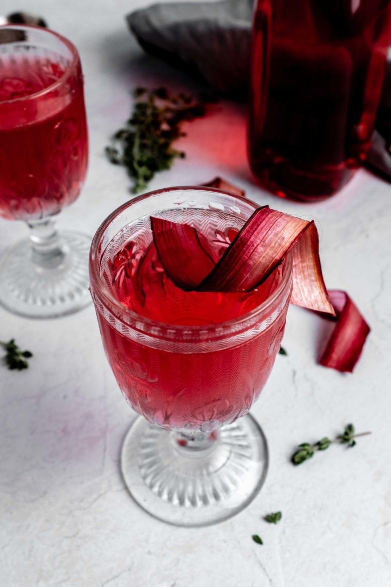 vodka cocktail with candied rhubarb