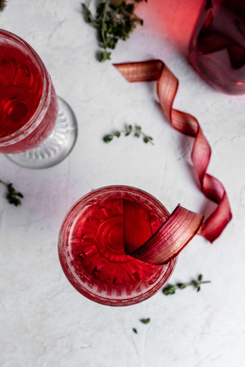 vodka cocktail with candied rhubarb