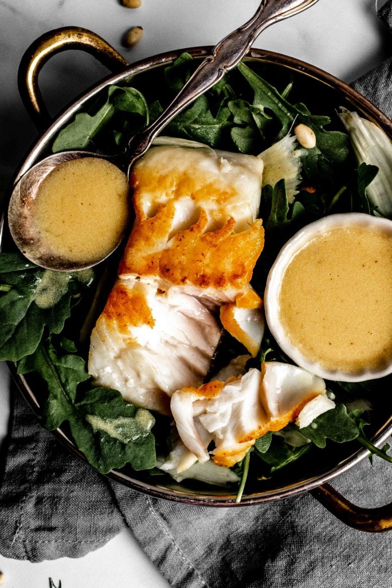 sablefish with arugula, fennel and dijon dressing