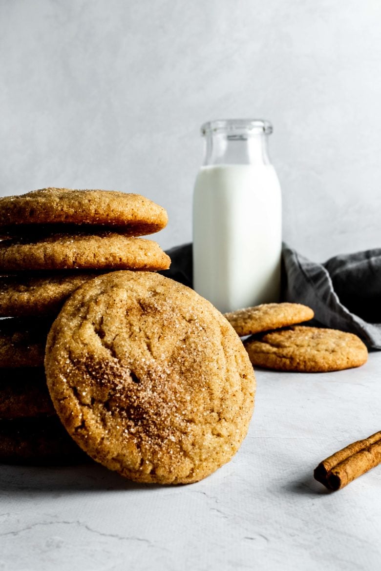 stack of snickerdoodles with milk