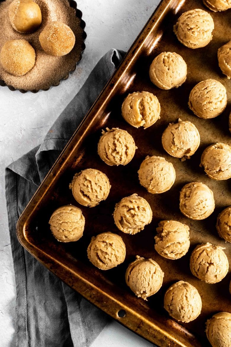 portioned out cookie dough on pan