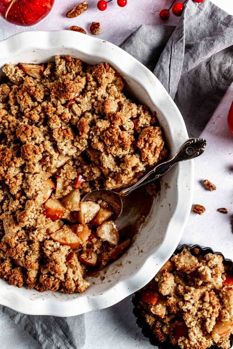 serving a portion of apple crisp