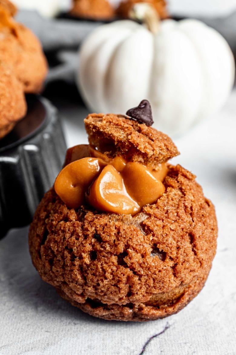 pumpkin shaped choux with thai tea pastry cream