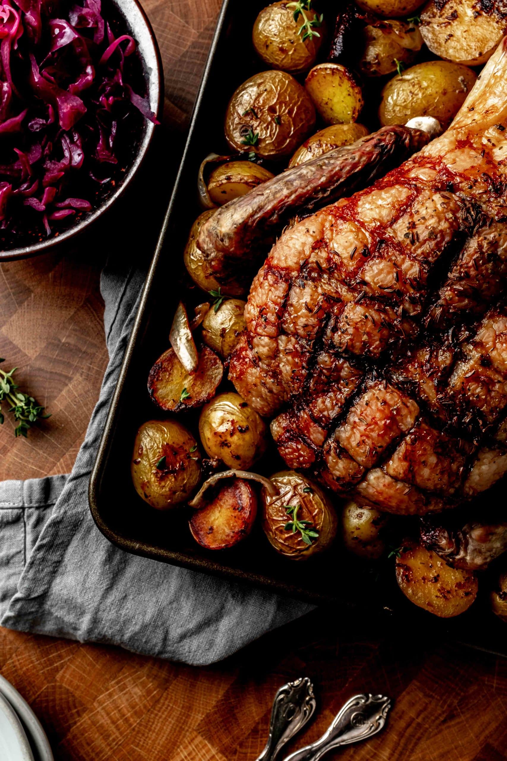 Slow Roasted Duck and Potatoes + Braised Red Cabbage Whisked Away Kitchen