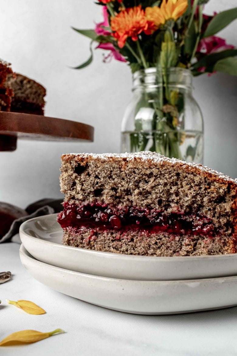 slice of buckwheat jam cake