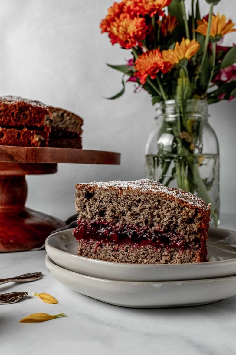 slice of buckwheat jam cake