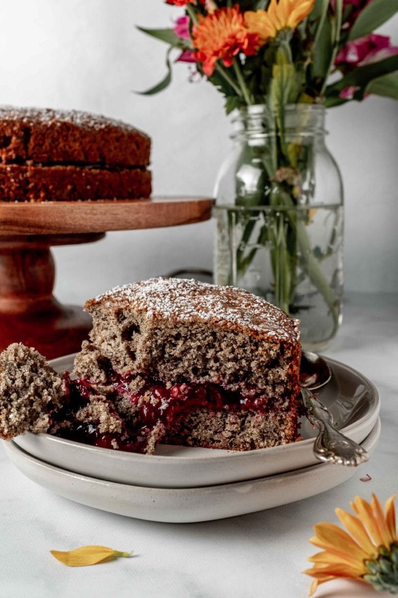 slice of buckwheat jam cake