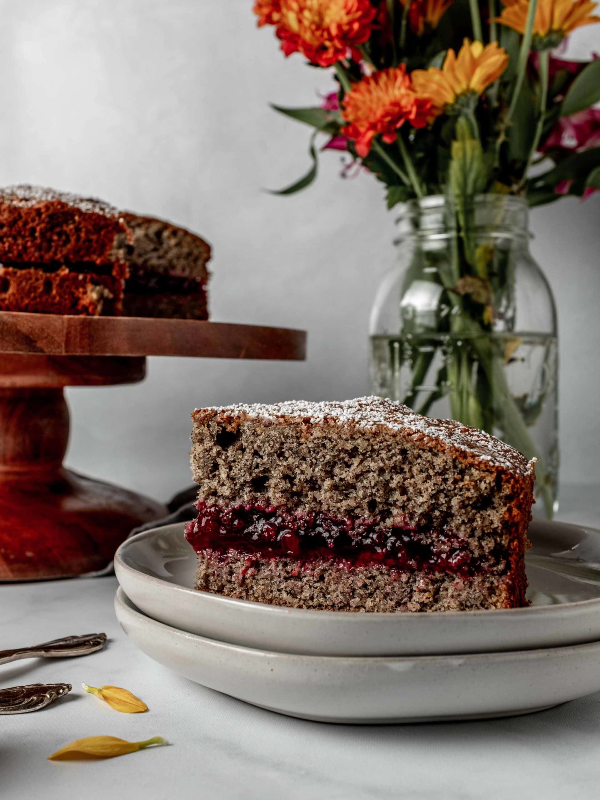 slice of buckwheat jam cake