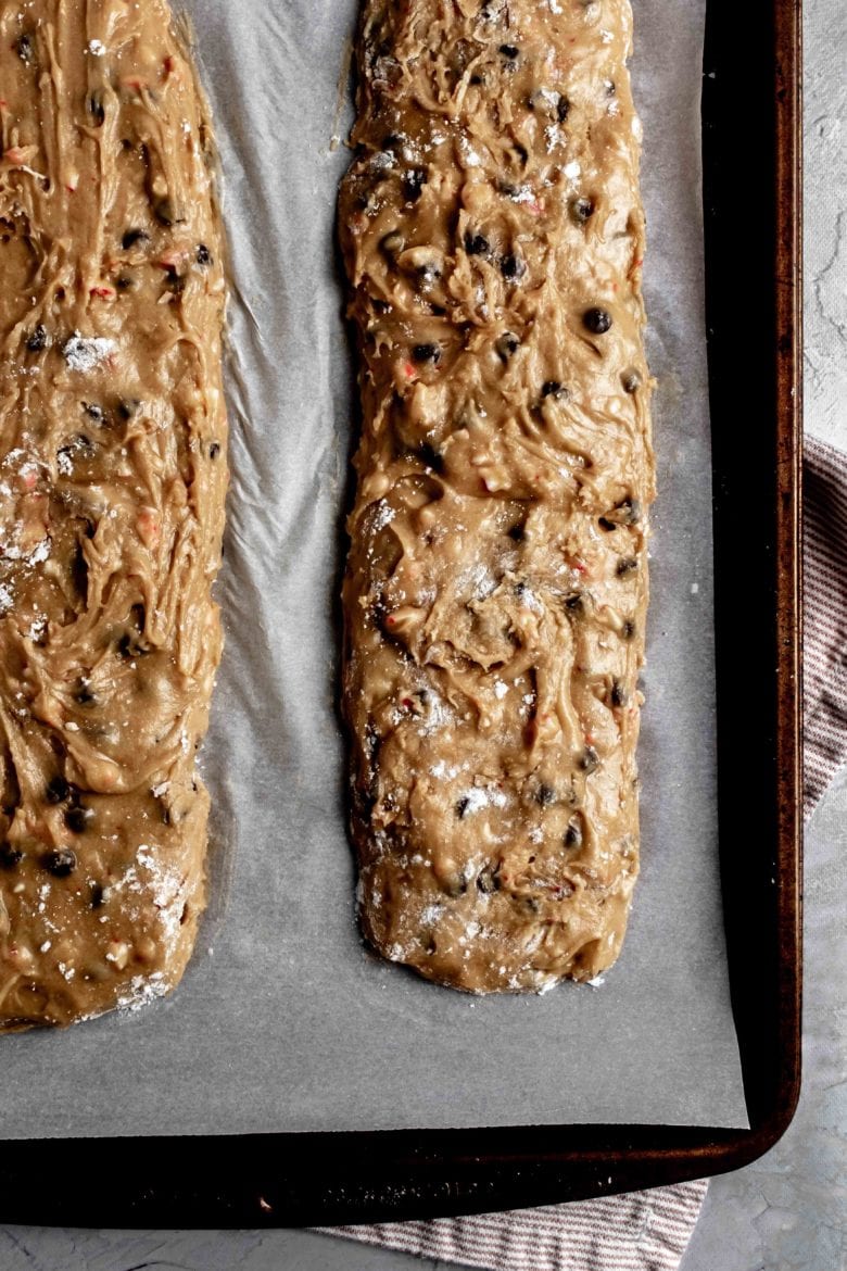 biscotti dough formed into a log