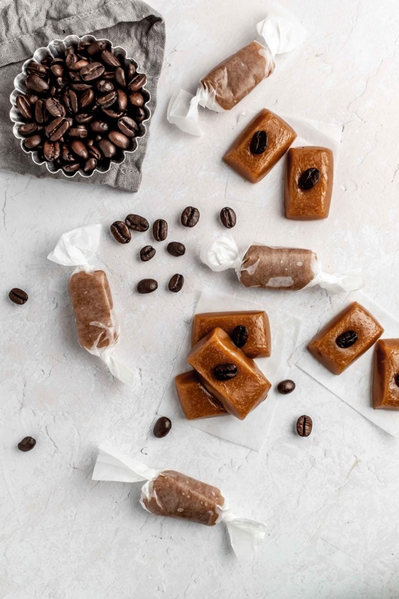 soft caramels with espresso beans