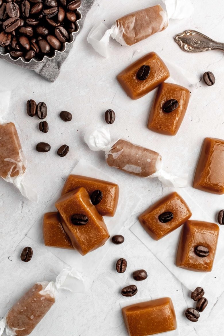 soft caramels with espresso beans