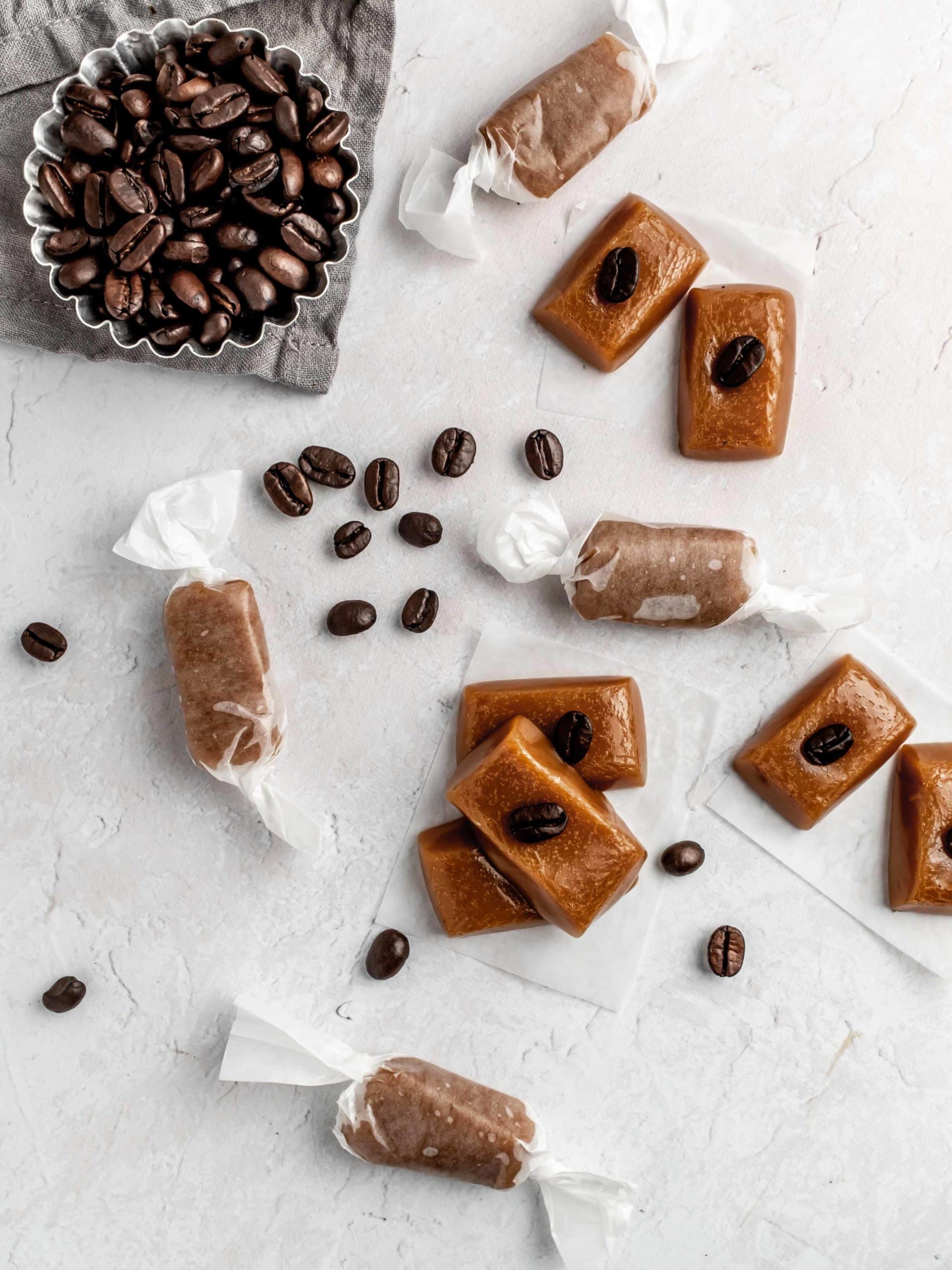 soft caramels with espresso beans
