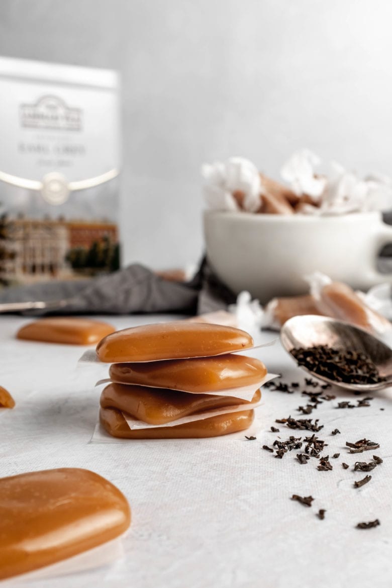 stack of earl grey infused soft caramels