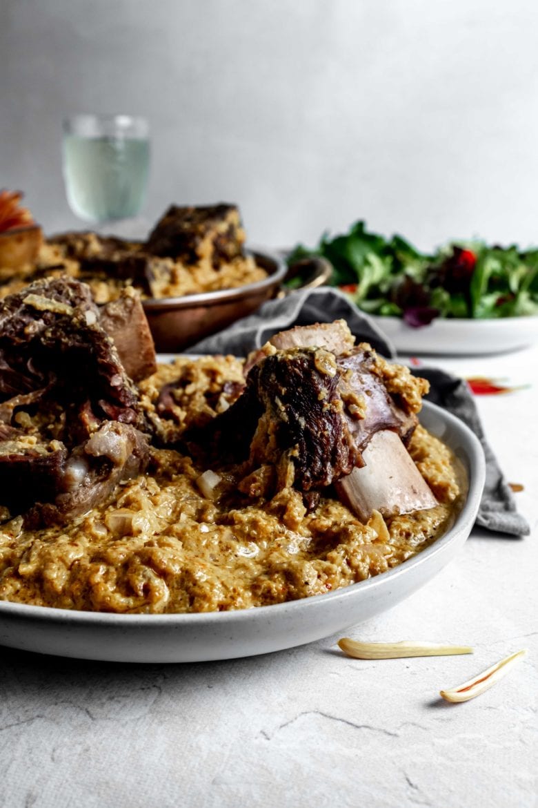 close up of beef and walnut stew