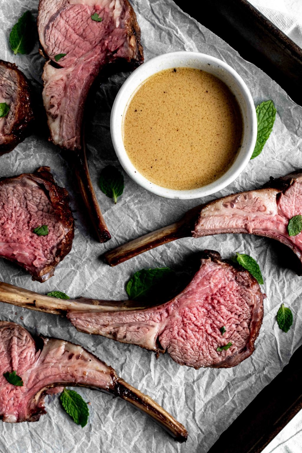 Reverse Sear Rack of Lamb with Dijon Mustard Sauce + Herby Farro