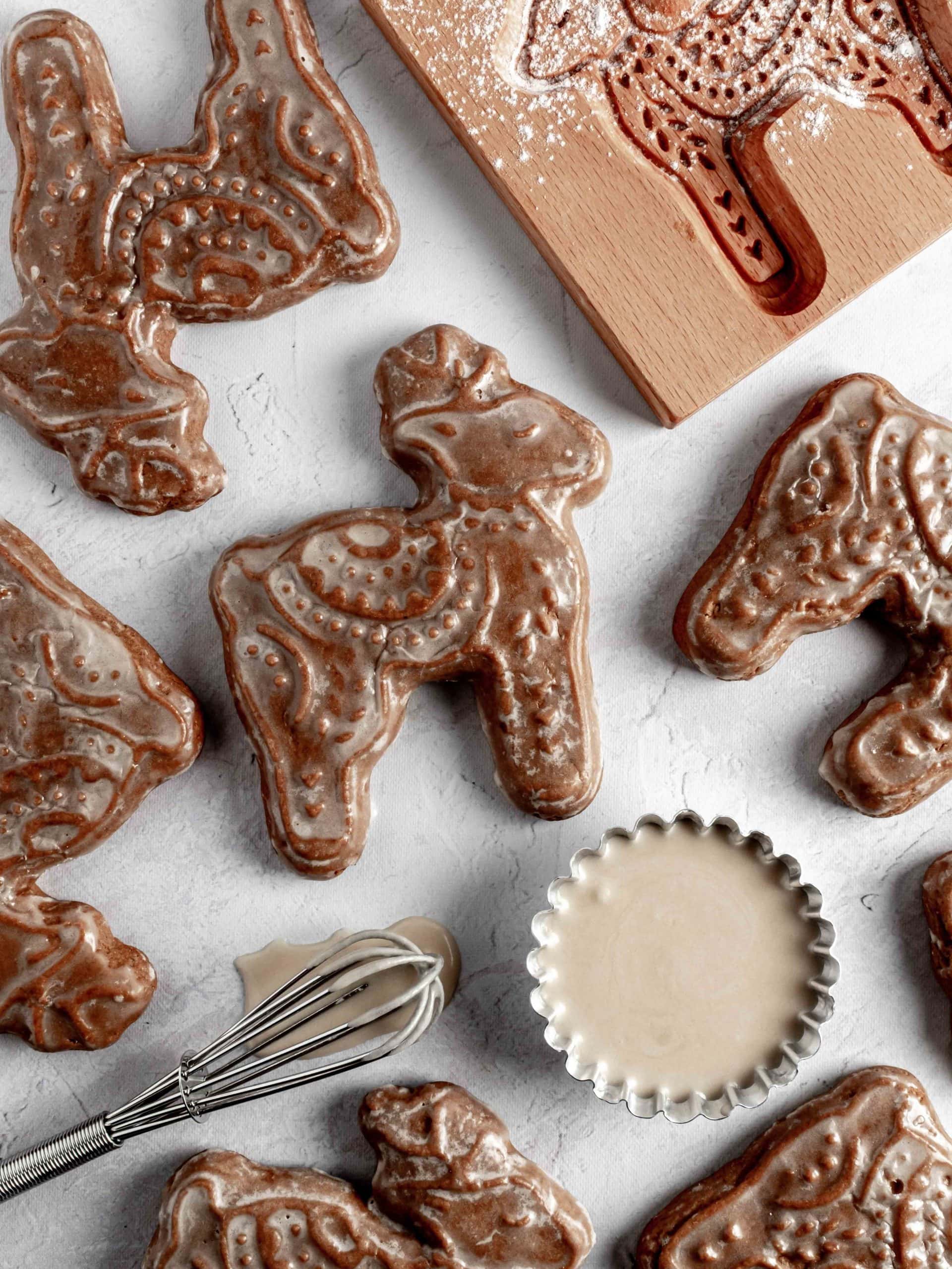 reindeer gingerbread cookie with chocolate liqueur glaze