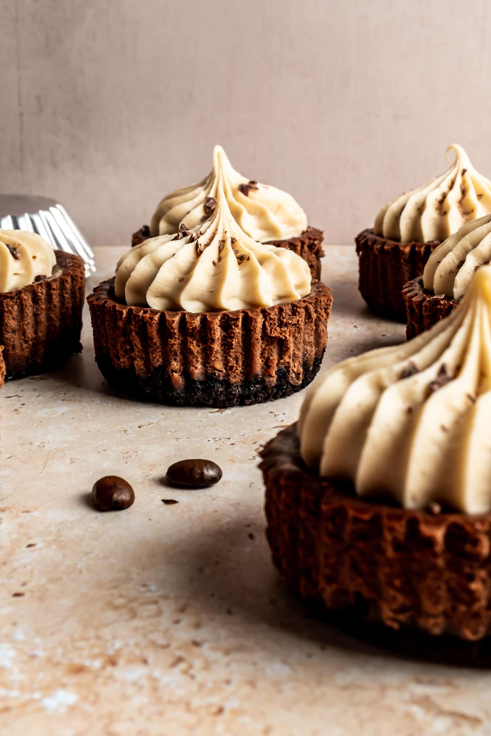 kahlua whipped ganache on mini cheesecakes