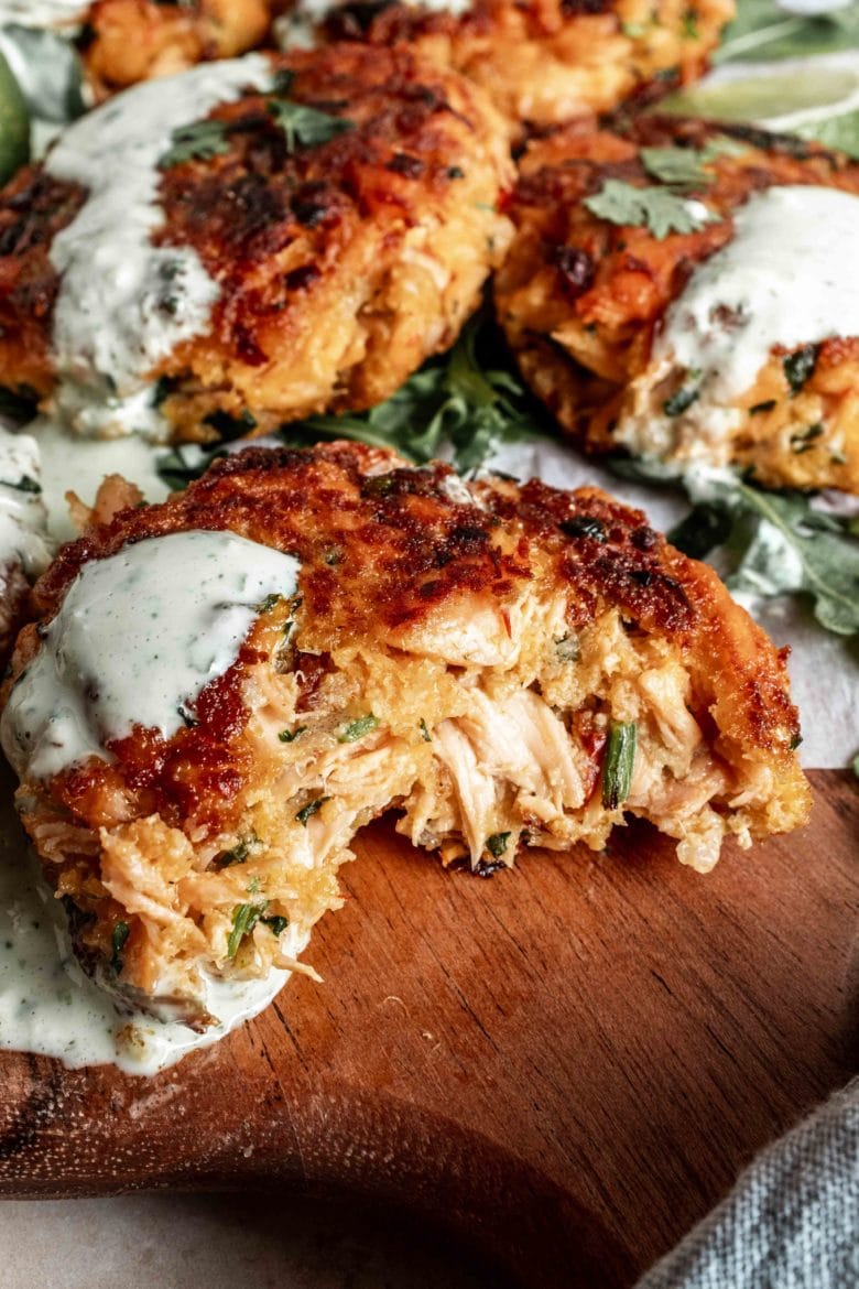 close up of spicy salmon cakes