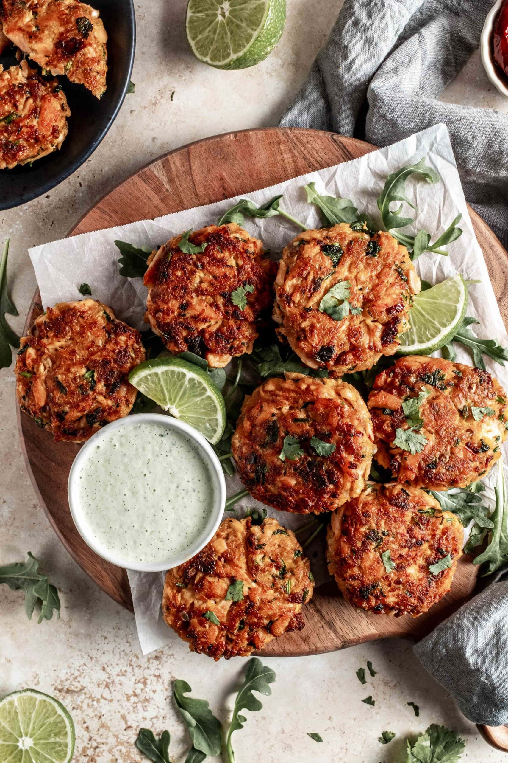 Spicy Salmon Cakes + Cilantro Lime Aioli - Whisked Away Kitchen