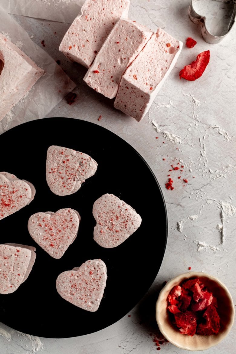 heart marshmallows on a plate