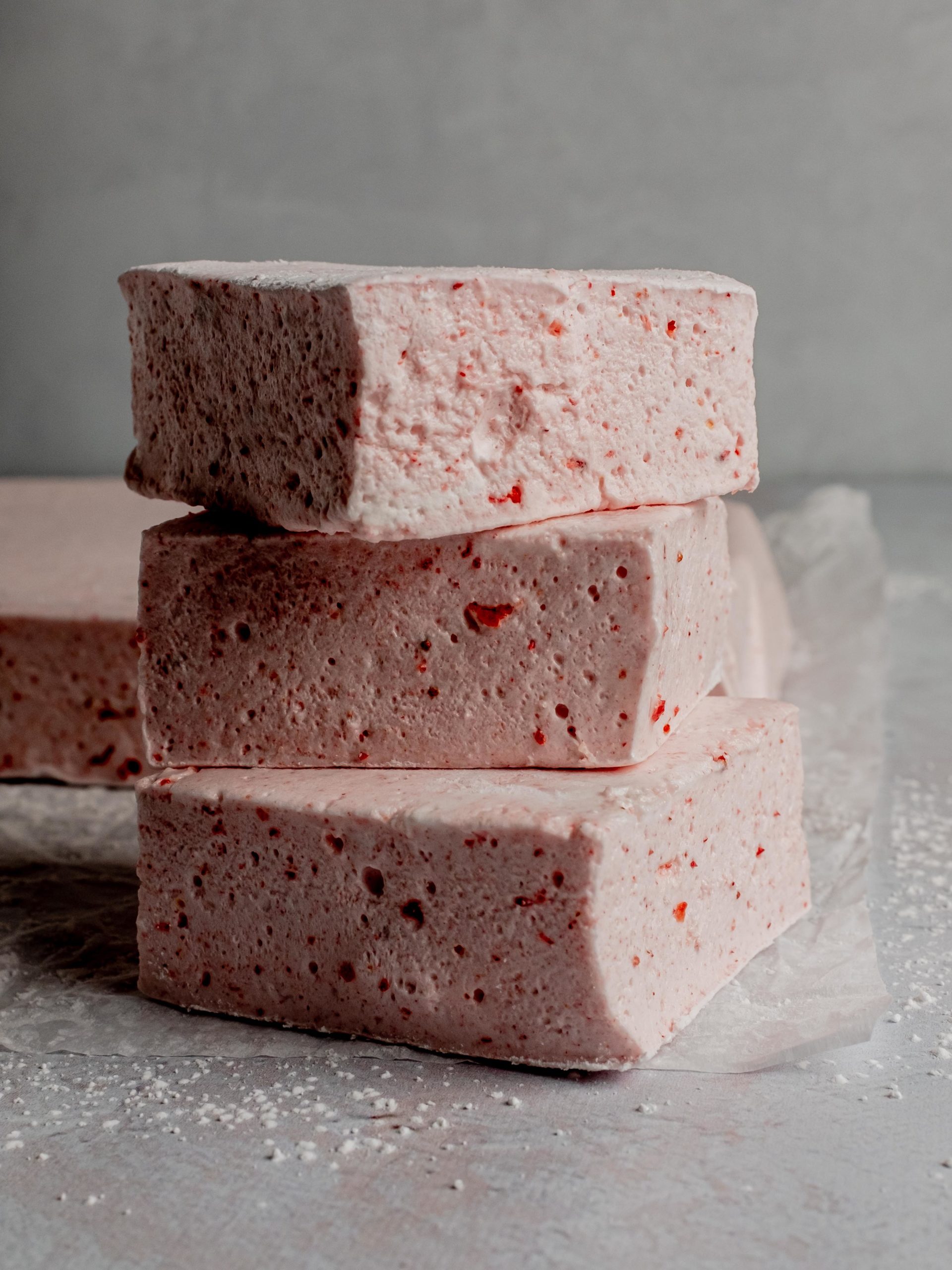 stack of homemade strawberry marshmallows